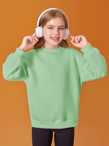 Image of Haloumoning Girls Oversized Crewneck Sweatshirts Kids Fleece Pullover Tops
