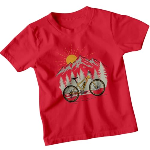 Image of Mountain Bike Kids T-Shirt | Bicycle Cycling Boys Girls Cotton Tee | MTB Cyclist Outdoor Sports Adventure Gift 7-8 Years Red