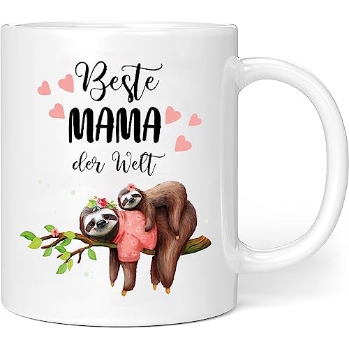Geschenke für Mama Tasse 'Beste Mama der Welt' mit lustigem Faultier-Design 350ml | Keramik-Kaffeetasse als Geburtstagsgeschenk, Weihnachten oder Muttertagsgeschenk von Tochter/Sohn