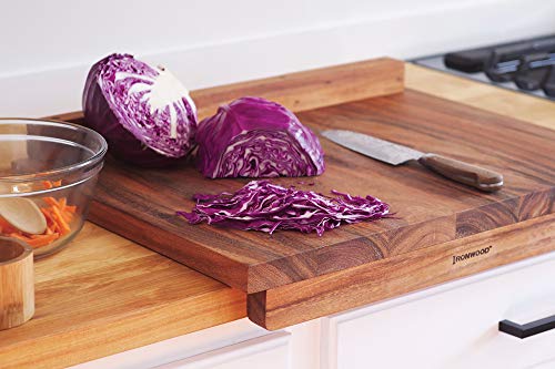 Image of Ironwood Gourmet Double-Sided Countertop Lyon Pastry /Cutting Board With Gravy Groove, Acacia Wood 17.25 x 24 x 1.25 inches | Extra Large Wood Cutting Board With Juice Groove | Countertop Lip Keeps The Board In Place | Easily Knead Dough & Carve Meat