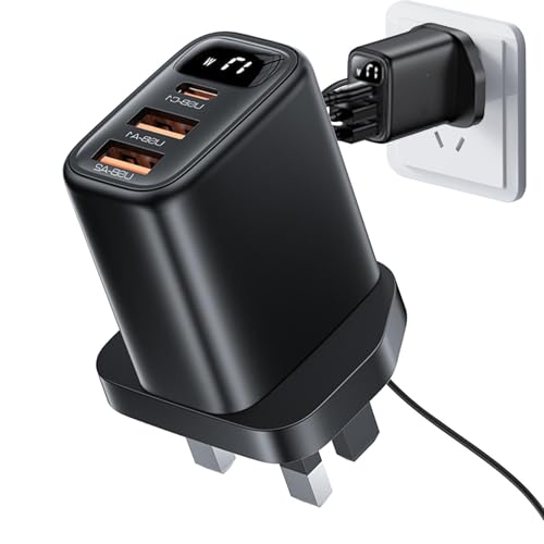 Caricatore USB multiporta, blocco di ricarica USB, caricatore USB, caricatore da parete da 17 W con display digitale, adattatore di ricarica multiporta, blocco di ricarica a presa USB per smartphone e