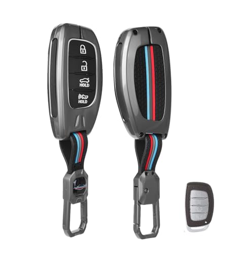 Image of BKN Luxury Metal Soft Car Key Cover Shell with Keychain & Full Protection Compatible with Hyundai Creta, I-20, Venue, Elantra, and Tucson 4 Button (4 Button Smart Car Key)