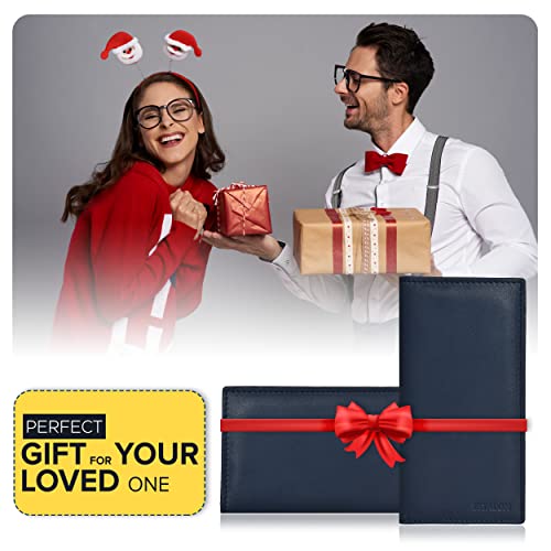 Estalon Check Book Cover For Men And Women - Leather Standard Register Checkbook Case (Azure) #TOP3