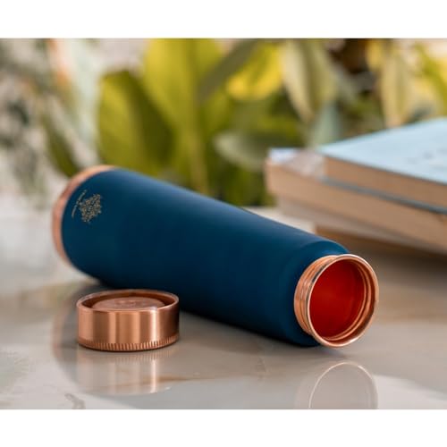 Image of INDIAN ART VILLA Pure Copper Peacock Blue Pyramid Ombre Silk Finish Bottle - 800 ML, Ayurvedic Health Benefits, Ideal for Home, Office, Gym & Travel