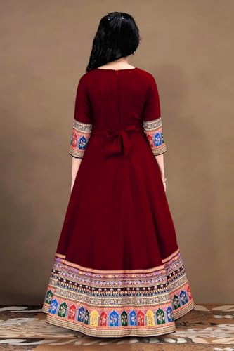 Image of Cotton Silk Long Anarkali Kurta for Girls