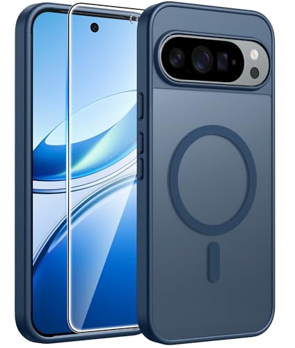 FNTCASE for Google Pixel 10 Pro Case: for Pixel 10 Case [Fit for Magsafe] Translucent Matte Cases with [Screen Protector] Military Grade Shockproof Protective Magnetic Phone Cover (6.3inch - Blue)