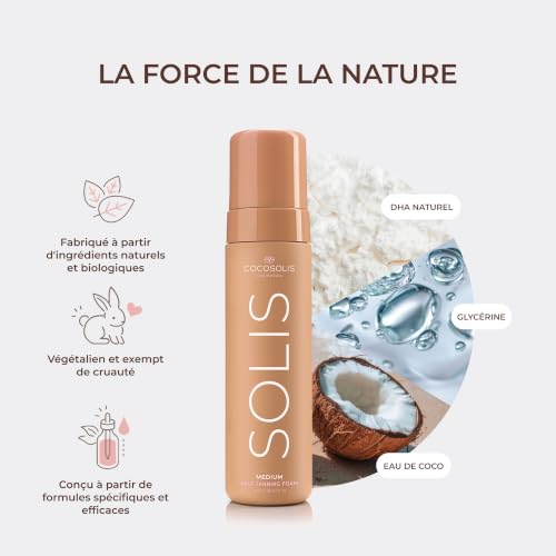 COCOSOLIS SOLIS Medium autobronzant foncée visage et corps, mousse pour un bronzage riche, naturel et longue durée, au DHA végétal (200 ml) – vue 4