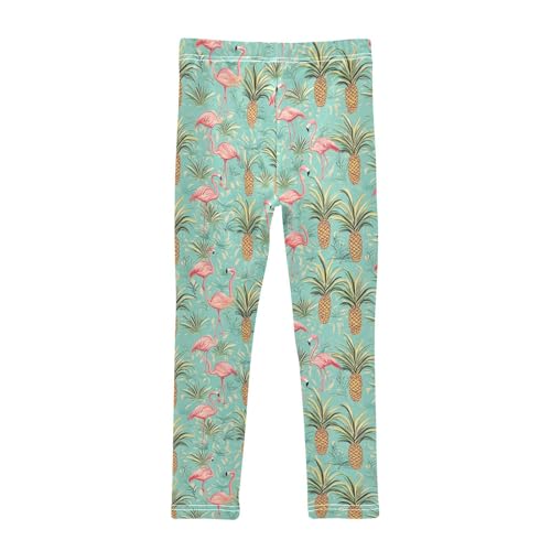 Wusikd Pink Flamingos Pineapples Girls' Leggings Toddler Doodles Palm Leaves Kids Yoga Pants Dance Active Tights 4T2