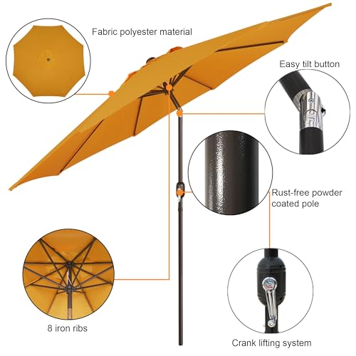 Image of Blissun 9' Outdoor Patio Umbrella, Outdoor Table Umbrella, Yard Umbrella, Market Umbrella with 8 Sturdy Ribs, Push Button Tilt and Crank