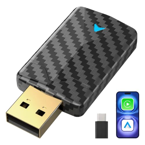 Mini CarPlay Wireless Adapter & Android Auto Wireless Adapter mit Auto GPS Navigation Metall USB-A/C Kompatibel ab 2016 für Apple iPhone (iOS 10+) & Android 10+