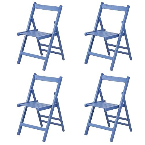 Totò Piccinni Set 4 SEDIE Pieghevoli Legno di Alta qualità, Comode, Resistenti, Salvaspazio (Blu)