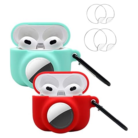 KJGLRSQH 2PC AirPod 3 Case with Airtag Holder, Airpod 1st 2nd Gen Case for Apple Airtags, 2 in 1 Silicone Cover for Airpods Air tag, Soft Shock-Proof Anti-Scratch Anti-Lost Cover