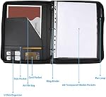 Laelr Zippered Portfolio 3 Ring Binder with 8 Pockes, Leather Business Padfolio with Zipper, A4 Document Binder Organizer for School Office