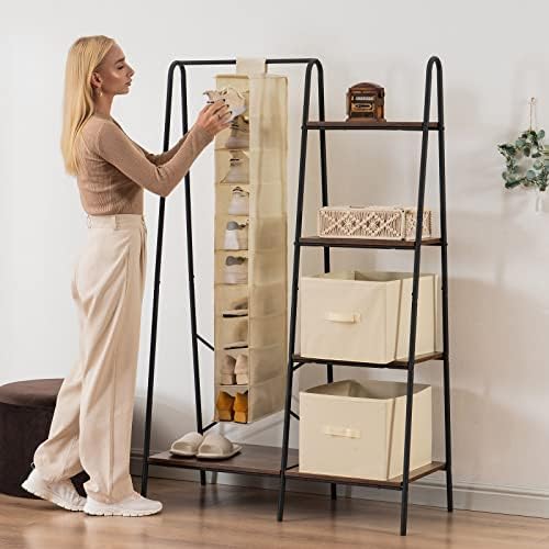 YOUDENOVA Hanging Shoe Rack 10-Shelf Shoes Storage for Wardrobe Collapsible Hanging Shoe Organizer Slim Wardrobe Shoe Organiser Durable Fabric Wardrobe Storage Solutions for Shoes,Clothes,Hats - Beige