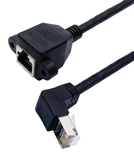 Aaotokk Cat 6 Ethernet Cable 90 Degree Down Angle Rj45 Male To Female Shielded Ethernet Network Connector Screw Panel Mount Extension Cable For Router, Modem (30Cm/1Ft Down) #TOP4