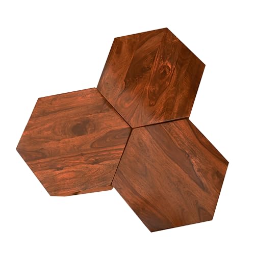 Image of Sheesham Wood Coffee Table Sheesham (Rosewood) 3 Small Table (12 x 12 x 14 inch) Set Solid Wood Coffee Table (Pre-Assembled)