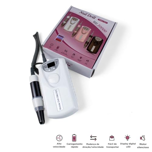 Lixadeira Elétrica Unhas Recarregável Portátil Bivolt Branca