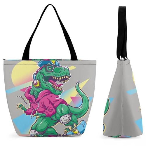 Sac de shopping voyage dinosaure skateboard grand cabas épaule femme