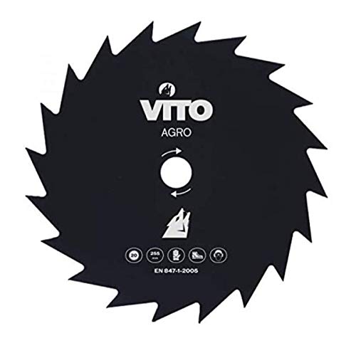 VITO VIDCE20 - Hoja de sierra circular profesional para césped (20 dientes, disco de sierra universal, 255 mm, certificado EN847.1.2005), color negro