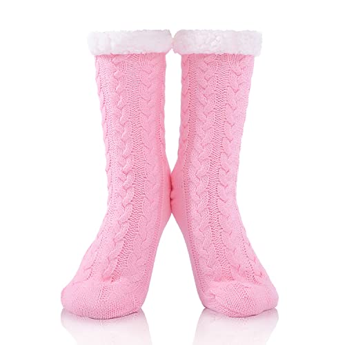 FUSACONY Damen Stoppersocken mit Anti Rutsch Noppen, Winter Warme Soft Kuschelsocken Haussocken Socken - Wintersocken mit Anti Rutsch Noppen - Dicke Haussocken Weihnachtssocken 35-42 (Rosa) Cover
