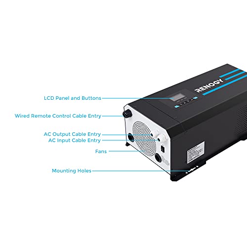 Renogy 3000W Pure Sine Wave Inverter Charger 12V Dc To 120V Ac Surge 9000W For Off-Grid Solar Rv Boat Home W/Lcd Display, Auto Transfer Switch, Compatible With Lithium Battery #TOP6