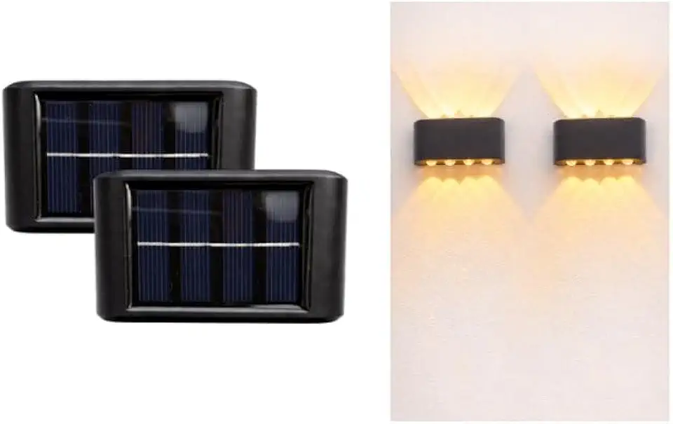 Kit 2 x Luminária Solar LED Arandela Externa 8 Fachos de Luz, Sensor Automático Dia e Noite, Compacta, Fácil Instalação – Iluminação para Jardim, Muro e Fachada