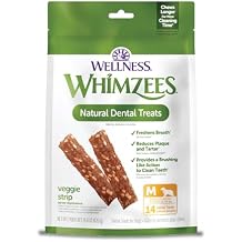 Whimzees Wellness Veggie Strip Natural Dog Dental Treat, Chews, Freshens Breath, Medium Size, 14.81 oz Bag, 14 Count