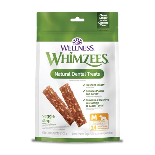 Whimzees Wellness Veggie Strip Dog Dental Treat, Chews, Freshens Breath, Medium Size, 14.81 oz Bag,...