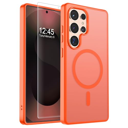 Image of SUPFINE Magnetic for Samsung Galaxy S25 Ultra Case with Screen Protector, (Built-in Magnets) (Military Grade Drop Protection) Slim Translucent Shockproof Phone Case,Orange