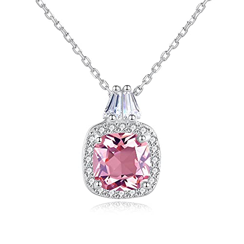 Collier long femme pendentif rond carré en topaze rose pour les fêtes