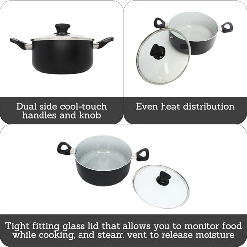 IMUSA 3 Qt Gray Speckled Ceramic Caldero Dutch Oven Stock Pot with Glass Lid – Nonstick Rice, Soup, Stew Pot for Hispanic Cooking, Vegetables, Pasta & Everyday Meals by Imusa - Image 2