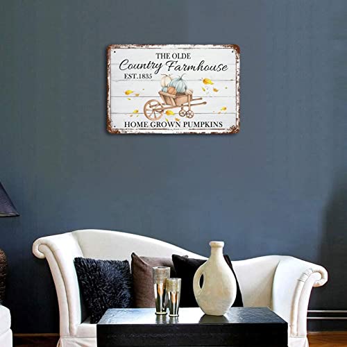 Panneau métal citrouilles déco automne vintage maison 30x45 cm
