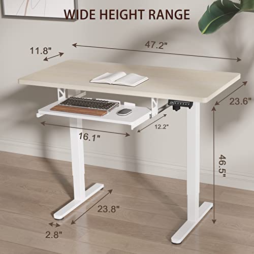 Joy Worker Height Adjustable Electric Standing Desk With Keyboard Tray, 48X24 Inches Sit Stand Up Desk With 3-Stage Memory Preset, Spilce Board Workstation Table For Home Office, Natural+White #TOP7