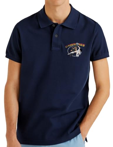 Camisetas EGB Polo Campeones - Oliver Y Benji - Ochenteras 80´s Retro Comic Tallas Especiales (Marino, M)