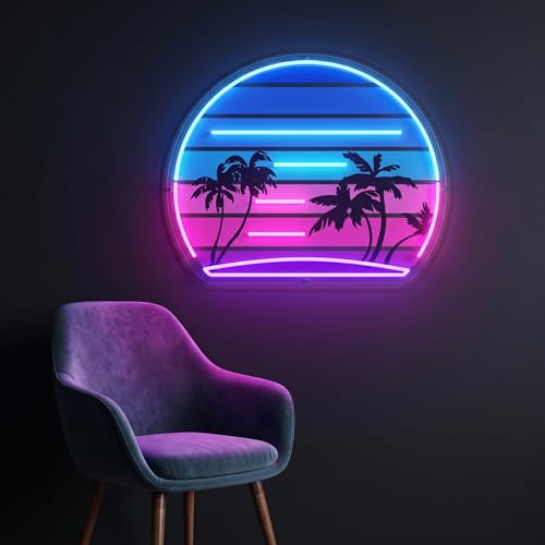 Retro Led Palm Tree Neon Light, Custom Uv Printing Tropical