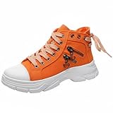 AlkYutd Zapatos de lona de caña alta para mujer, botas de tobillo con plataforma y cordones, Naranja, 38 EU