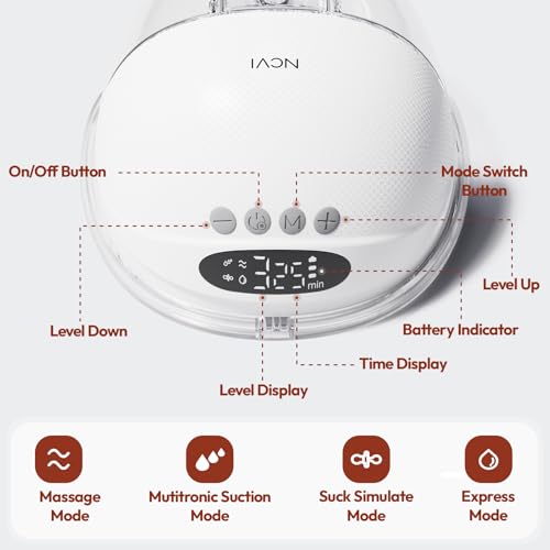NCVI Hands Free Breast Pump 8131, Wearable Electric Pump for Breastfeeding, 4 Modes & 9 Levels, Ultra-Quiet Portable Milk Pump with Smart Display and 19/21/24 mm Flanges, 2 Pack (White)