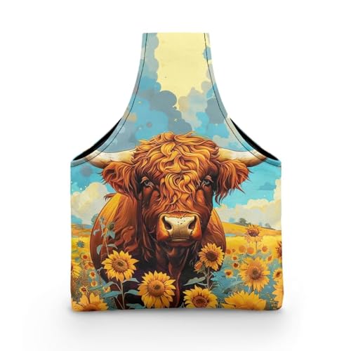 Image of Highland Cow Yarn Bag with Crochet Organziers and Storage Sunflower Knitting Wrist Bag Holding Knitting Needles,Small