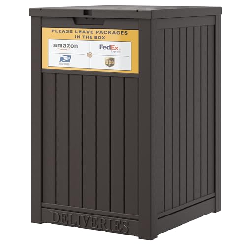 Package Delivery Box for Outside with Sign, 48 Gallon Storage with Lockable Secure, Large Double Wall Resin Outdoor Package Delivery Waterproof