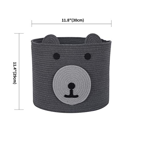 Infibay Cotton Rope Storage Basket With Cute Bear Design, Toy Storage Bin With Handles, Woven Laundry Hamper, Baby Nursery Organizer For Toys, Blanket, Clothes, Towels, 12”(D) X 11”(H) #TOP4