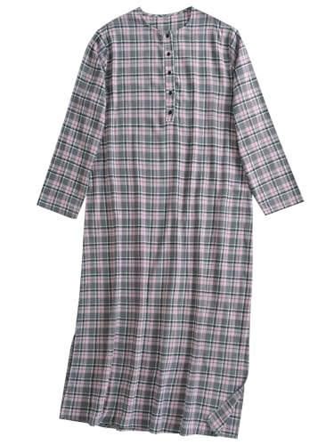 Esenchel Women's Plus Size Long Cotton Flannel Nightgown 4X Pink Gray