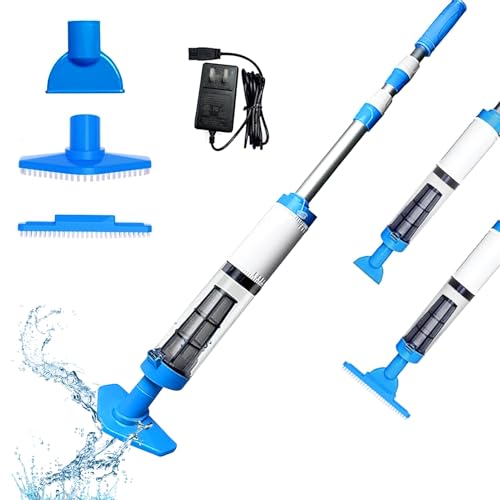 CREPRO 3 in 1 Cordless Rechargeable Swimming Pool Vacuum Head, Telescopic Pole Handheld Pool Cleaner for Spas, Inground Pool, Above Ground Pool and Hot Tubs, Cleaning Sand and Debris