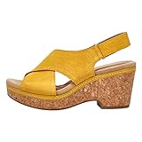 Clarks Women's Wedge Sandal, Golden Yellow Leather, 7.5