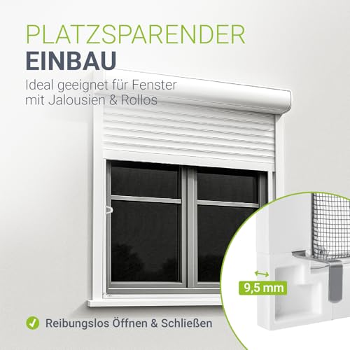 Juskys Fliegengitter Fenster 100x120 cm – Insektenschutz mit Alu Rahmen zum Einhängen, Montage ohne Bohren, Mücken- & Fliegenschutzgitter – Weiß