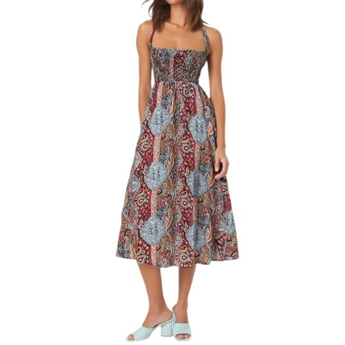 Strandkleid Modisches Damen-Wendekleid A-Linie Design Für Frühling Sommer LäSsige AlltagsträGer Mit Trendigem Druck Bequemer Passform...