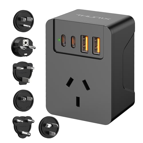 THUNIX Travel Adapter Universal for UK/Japan/Europe/US/South Africa, International Power Plug Adapter with 6 Detachable Plugs, Worldwide Travel Plug for Over 150 Countries-Black