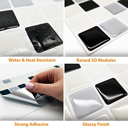Peel And Stick Backsplash Smart Tiles Sticker For Kitchen Stick On Mosaic Backsplash 12 Sheets 12" X 6" Subway Tile Bathroom Water Heat Resistant Classic Black White Glossy Spring Easter Decoration #TOP3