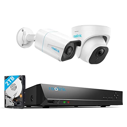 REOLINK 4K PoE NVR 8 Channel Pre-Installed 2TB HDD, 4K Ultra HD PoE Outdoor Security Cameras with Smart Detection, RLN8-410 NVR Bundle with RLC-810A and RLC-820A