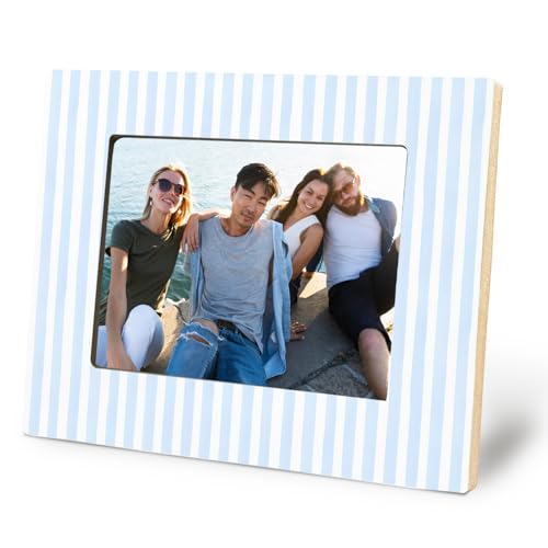 Yhtrg Blue and White Striped Picture Frame 5x7 Wedding Engagement Gifts for Newlyweds Couple Husband Wife Minimalist Blue Photo Picture Frames for Desk Tabletop Wall Display Decorations