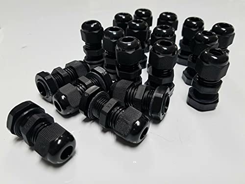 20 Pcs PG9 Black Nylon Waterproof Cable Gland 4-8mm Dia. w/Lock-Nut & Gasket